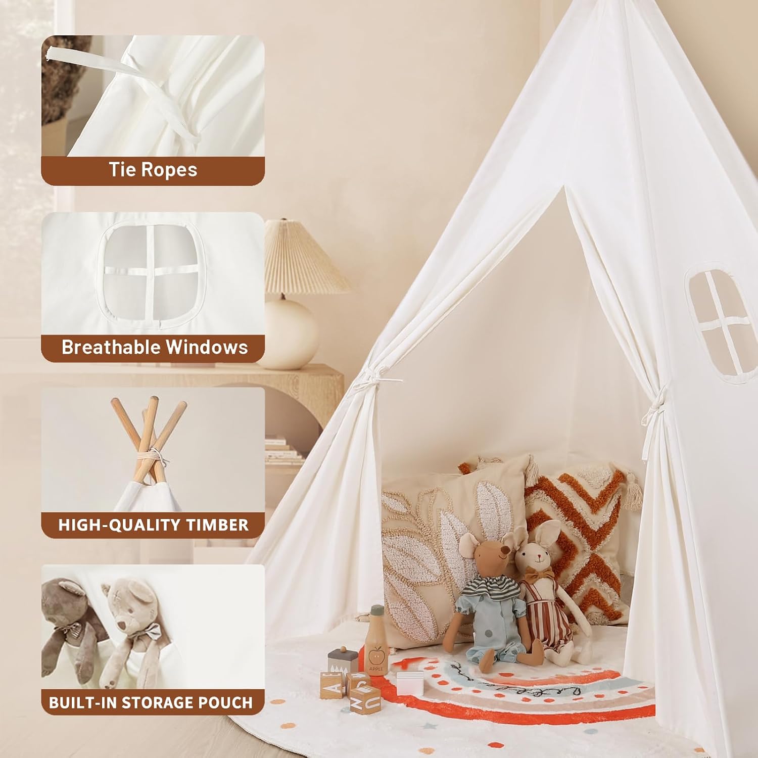 Thumbnail 6 de Kids Teepee Tent Indoor Cotton Play Tent