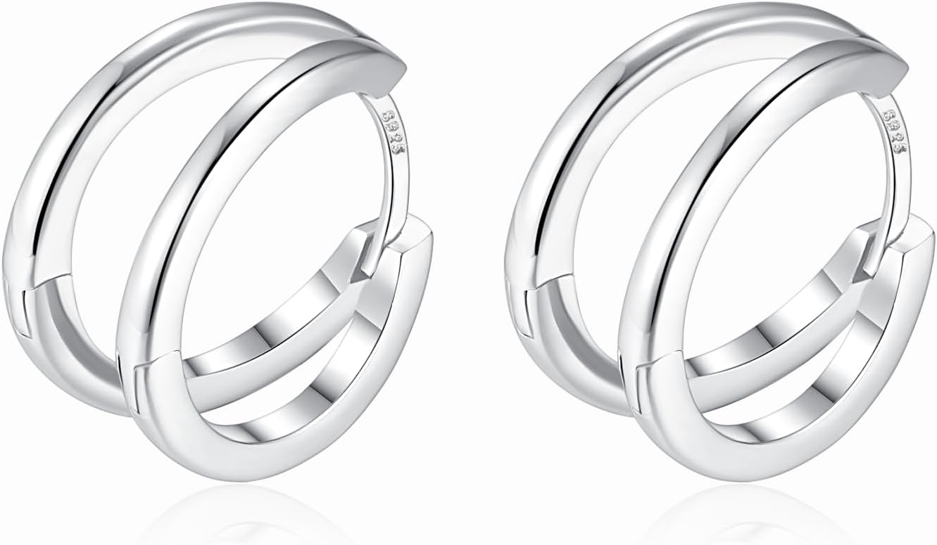 Thumbnail 6 de 925 Silber Double Hoop Ohrringe von RoseJeopal – Kleine hypoallergene Knorpel Huggie Creolen 12 mm