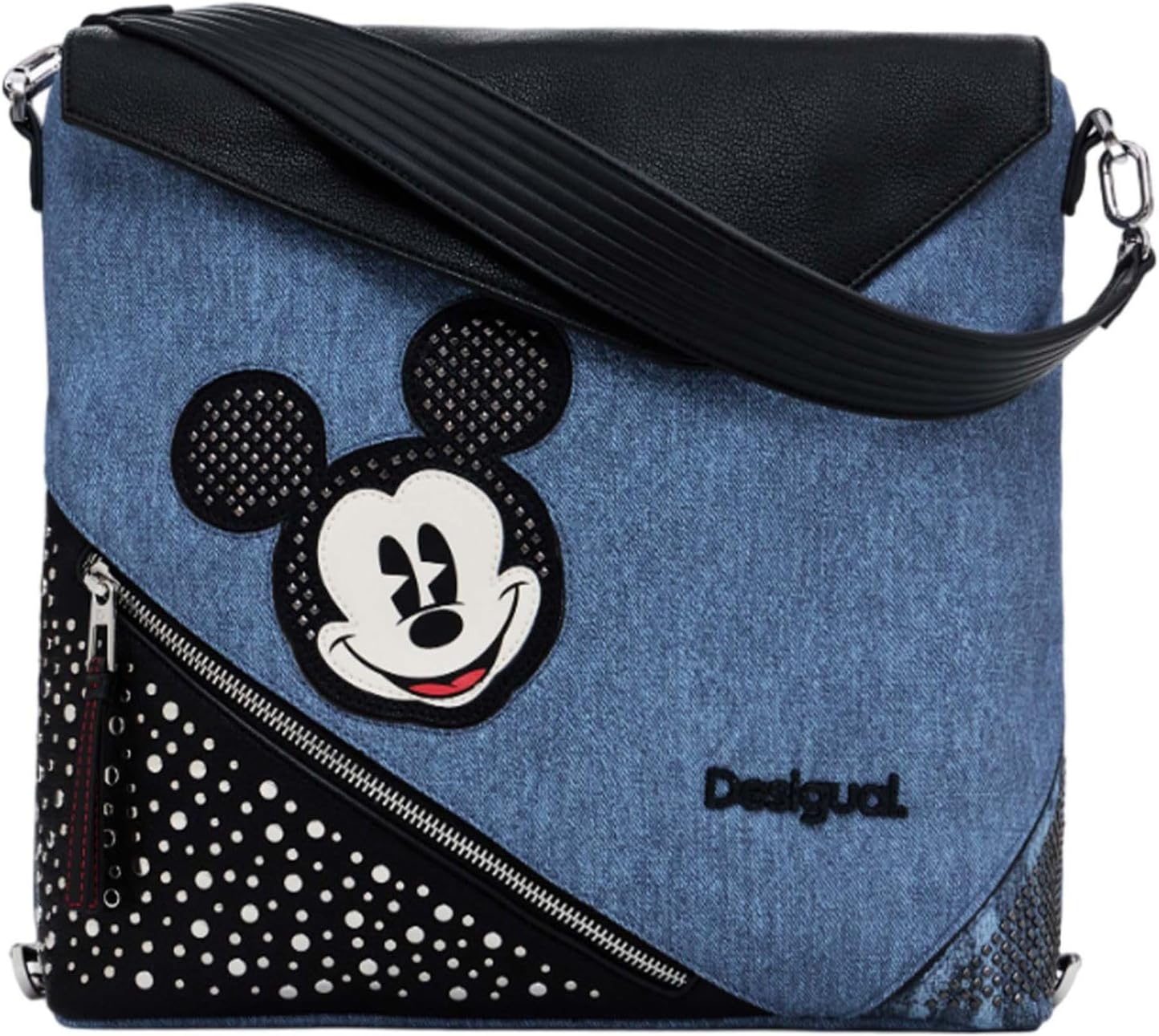 Detalle de Desigual Accessories Pu Backpack Big – vielseitiger Rucksack mit Denim-Look und Mickey-Maus Motiv