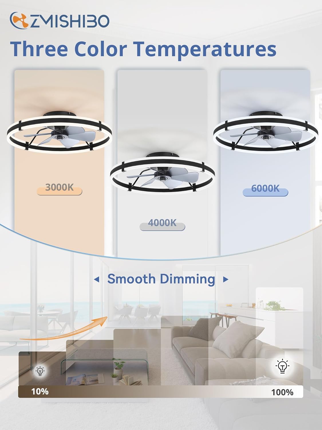 Detalle de ZMISHIBO 24 Inch Black Ceiling Fan with Lights and Remote