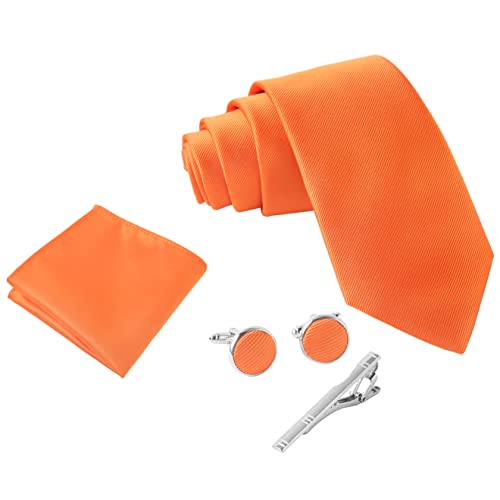 Detalle 2 de Massi Morino Corbata Naranja con Pañuelo a Juego 5 en 1 – Set Hombre para Boda