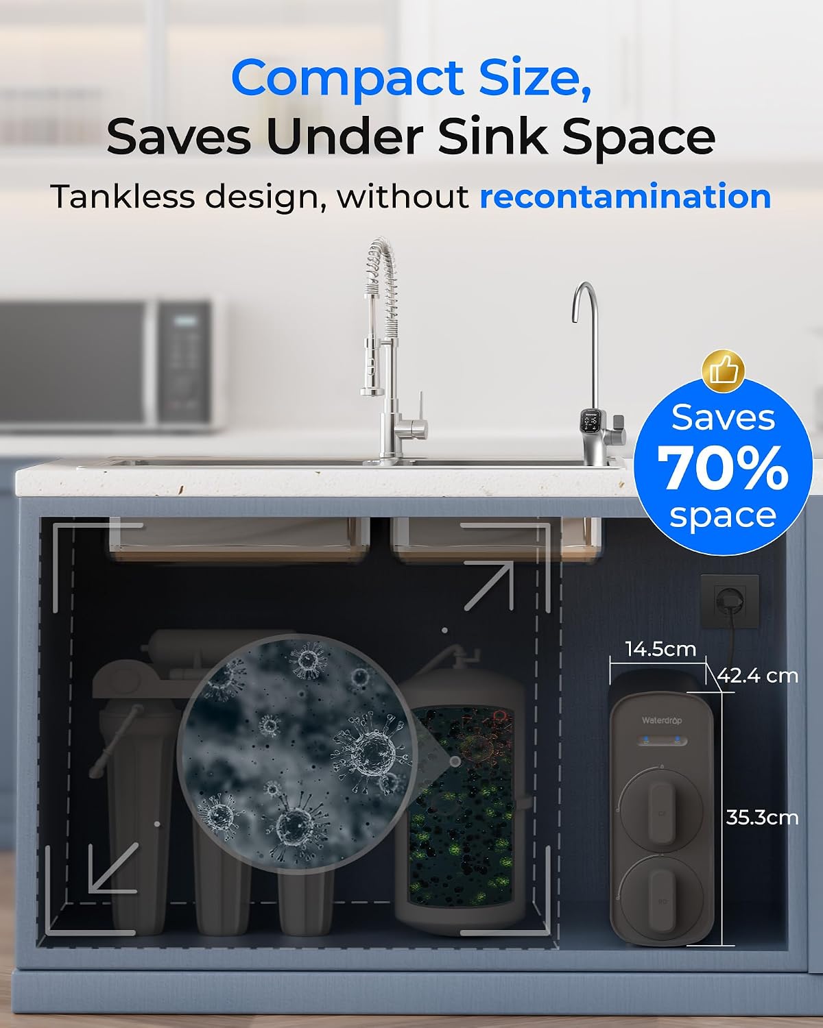 Thumbnail 6 de Waterdrop G5P700A Alkalischer Mineral‑pH+ Umkehrosmose-Wasserfilter – 8‑Stufen RO, 700 GPD, Tankless