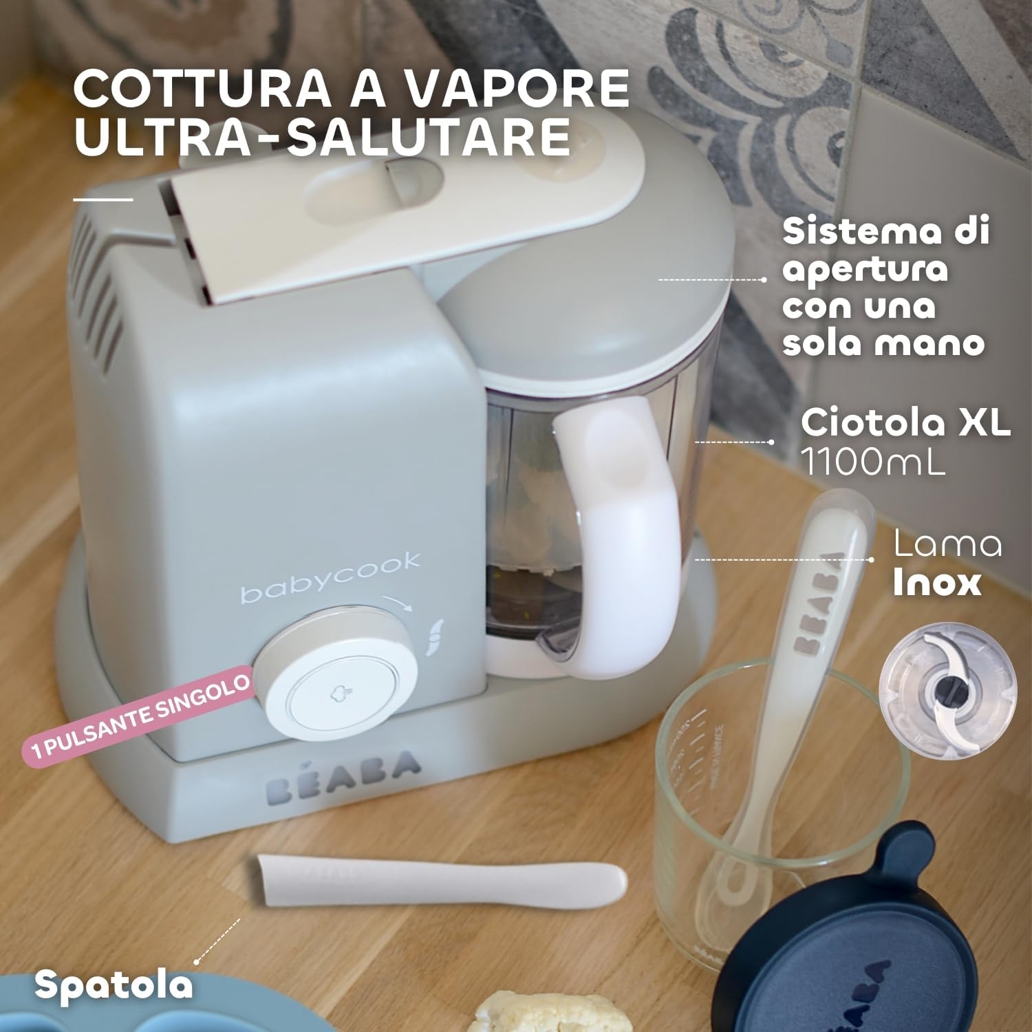 Detalle de BÉABA Babycook Solo: cuocipappa 4 in 1 per neonato e bambino, cottura a vapore rapida