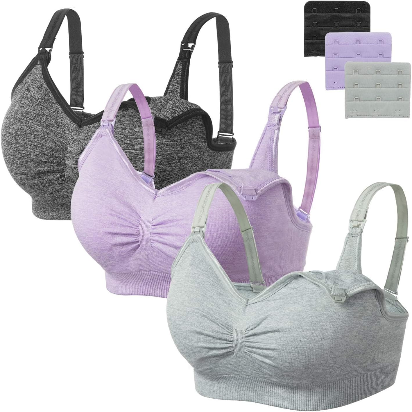 Detalle de HBselect 3 Pack Women’s Wireless Seamless Nursing & Maternity Bra with Removable Pads and Extenders