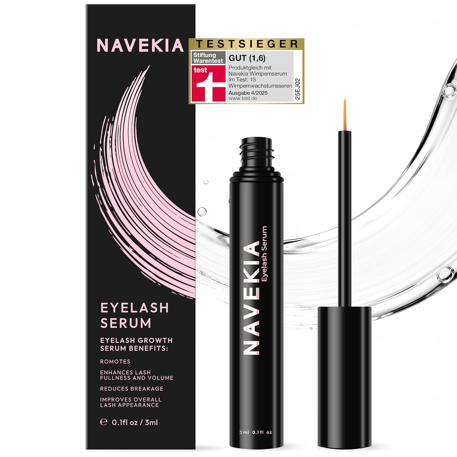 Detalle de Navekia Premium Wimpernserum 2026 – 3 ml, 2 Schlüsselpeptide + Bioenzym, vegan & tierversuchsfrei