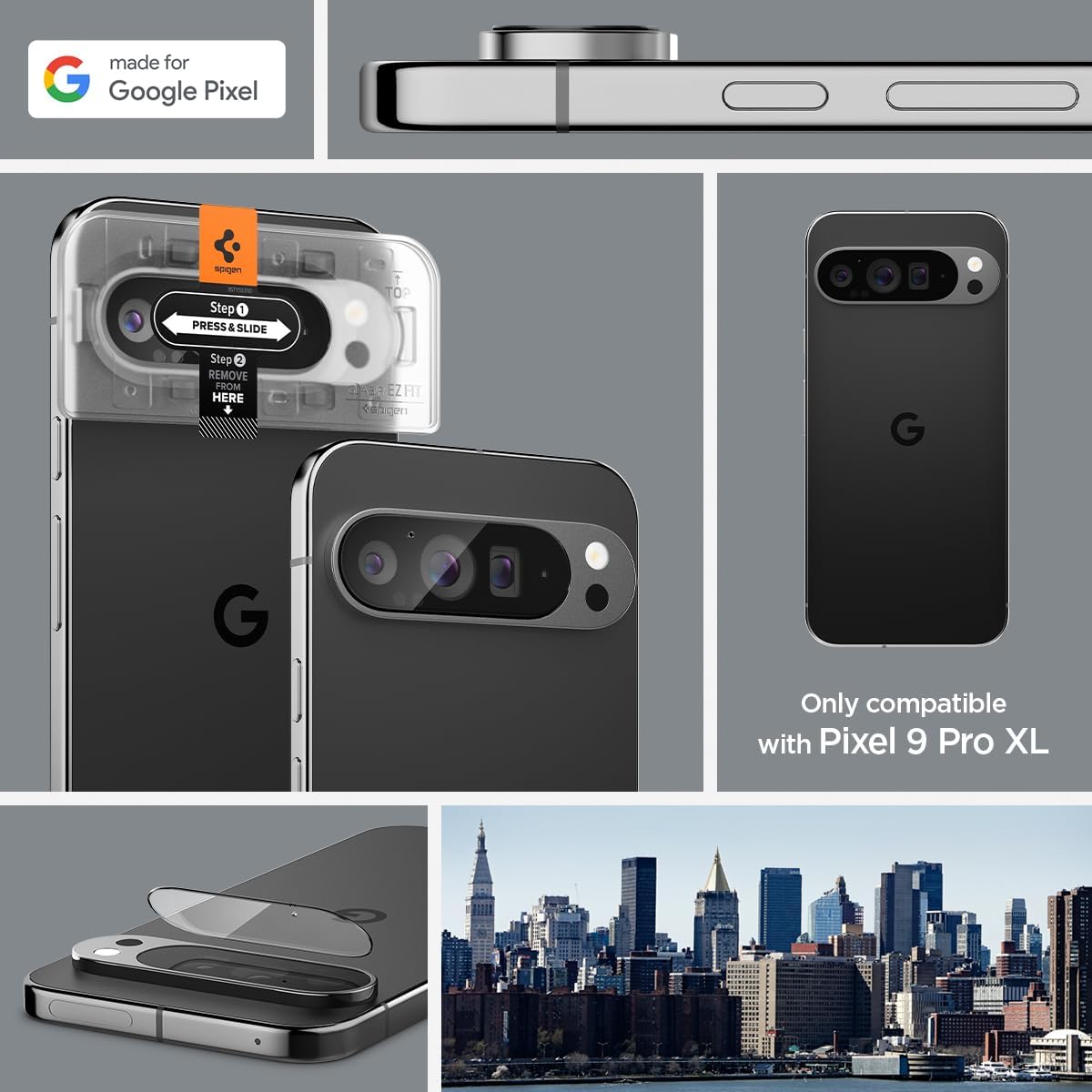 Detalle de Spigen Glas.tR EZ Fit Optik Protection Caméra pour Google Pixel 9 Pro XL (2 pièces) – Installation facile, 9H