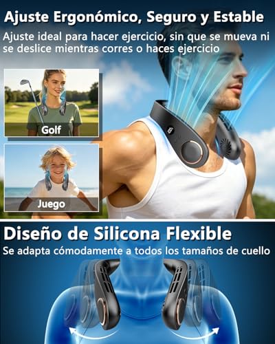 Detalle de Kouric Ventilador de Cuello con Aire Acondicionado Silencioso – 5 Velocidades, Pantalla LED y Batería de 5500 mAh