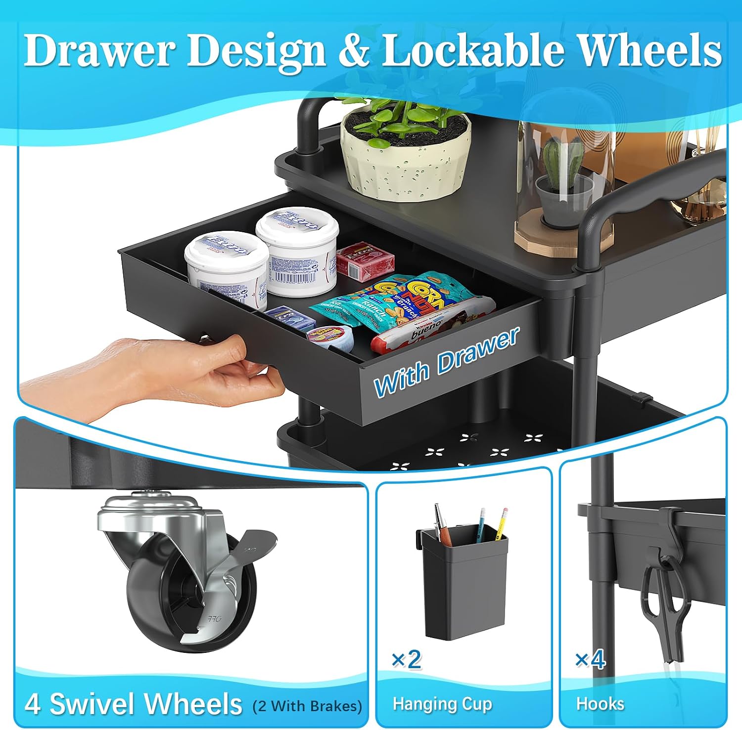 Detalle de SUNALLY 4-Tier Rolling Cart