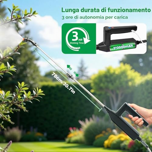 Detalle de SYLSTAR Pompa Irroratrice a Batteria da 5L: 3 velocità, 4 ugelli regolabili e asta telescopica per giardino