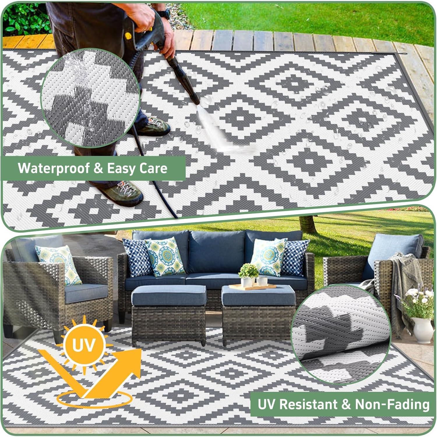 Thumbnail 2 de Habaylin Outdoor Rug for Patios – Waterproof, Reversible, Large 150x240 cm