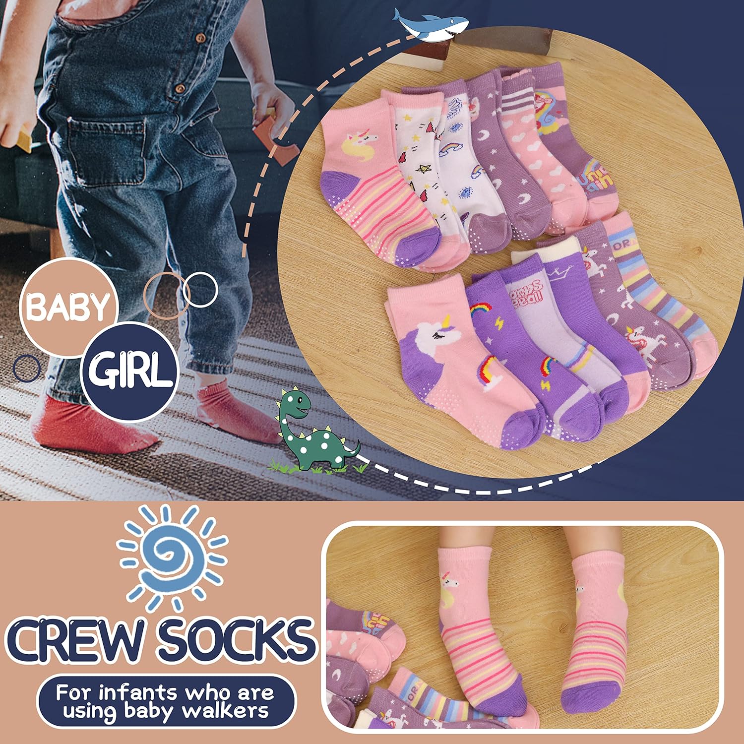 Thumbnail 4 de ANTSANG Stoppersocken Kinder – rutschfeste Baumwollsocken mit 12 Paar in drei Motiven