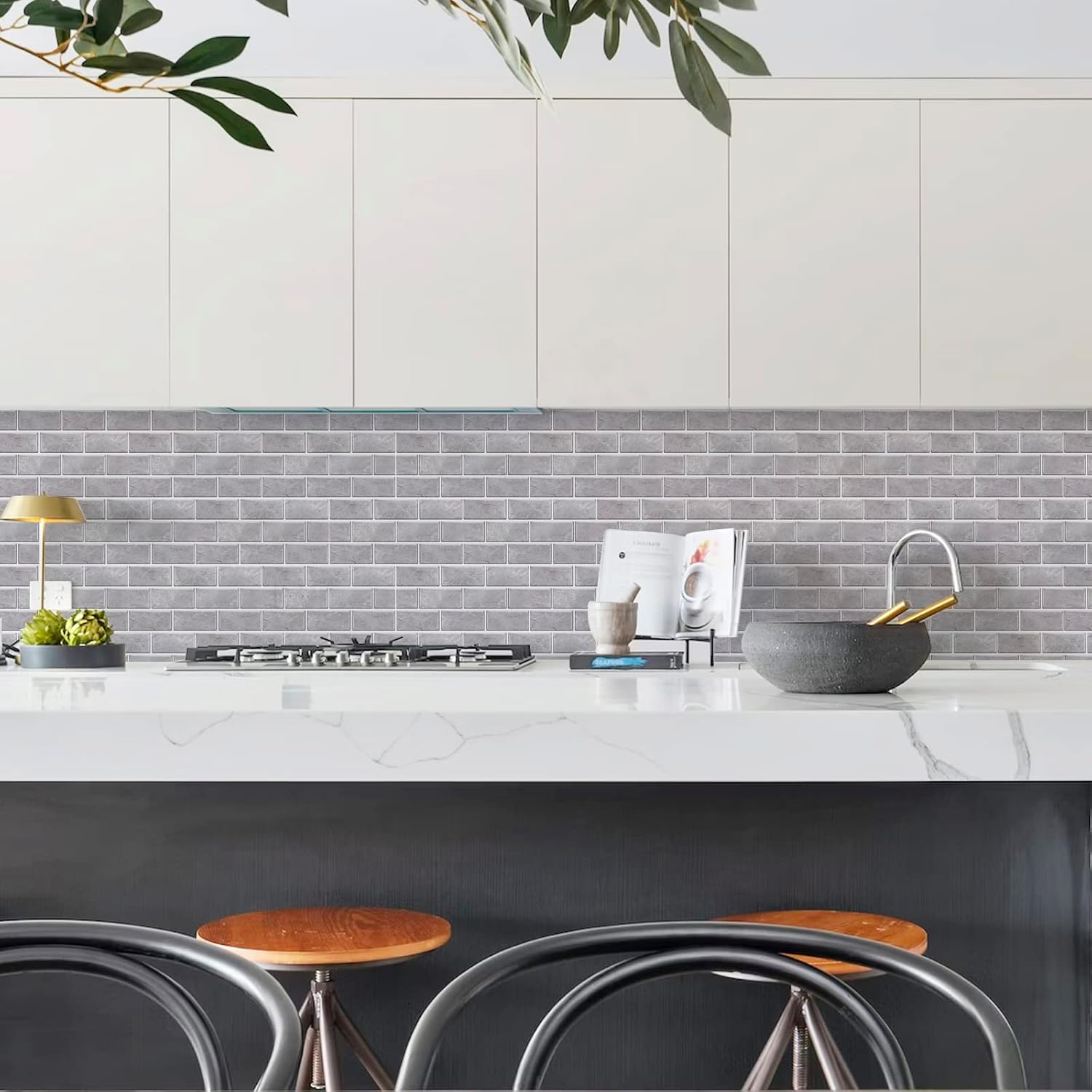 Thumbnail 4 de Fantasnight Grey Brick Tile Stickers (PET) – Peel and Stick Waterproof Vinyl for Bathroom & Kitchen, 30x15cm, 12 pcs