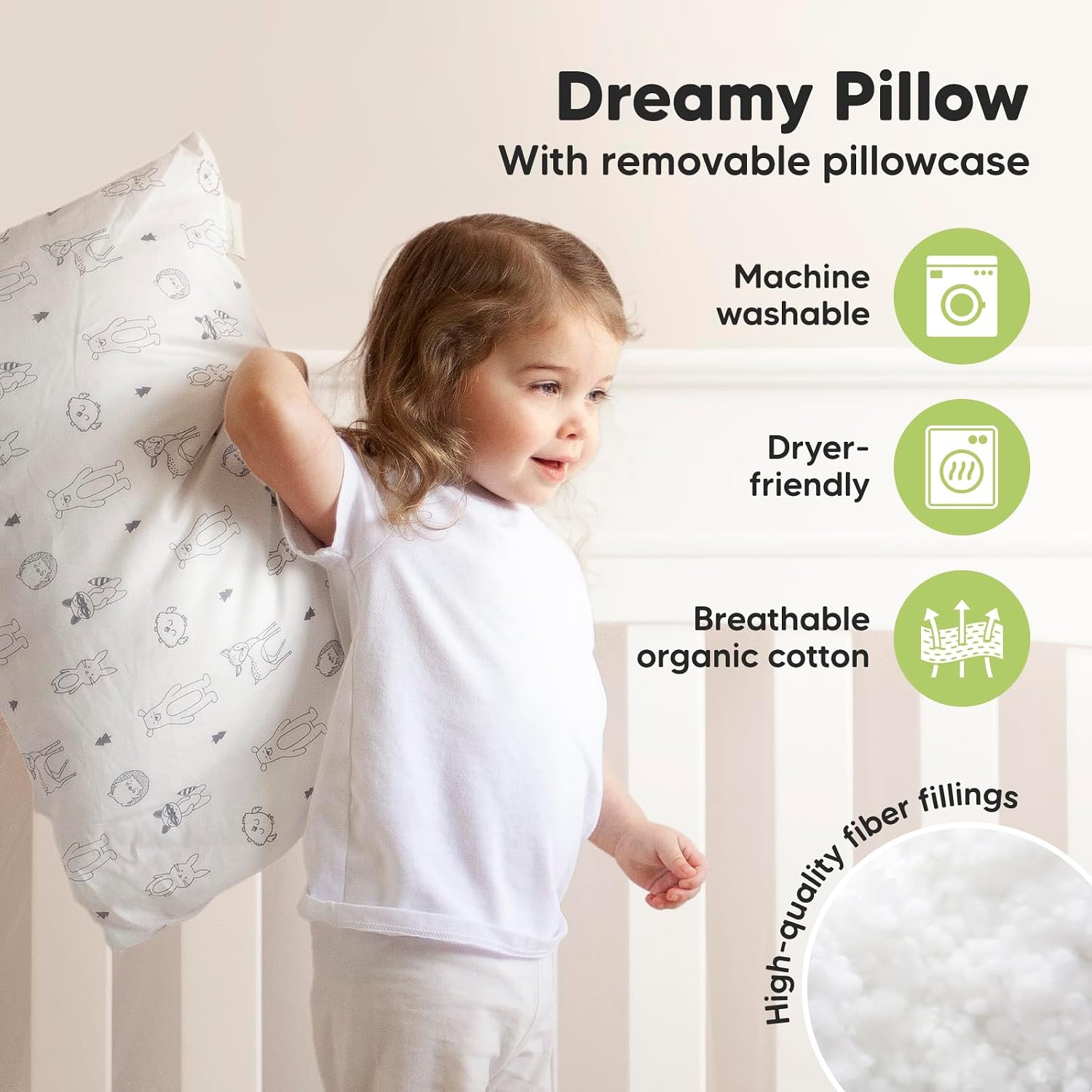Detalle 2 de KeaBabies Jumbo 14 x 20 Toddler Pillow with Organic Cotton Pillowcase
