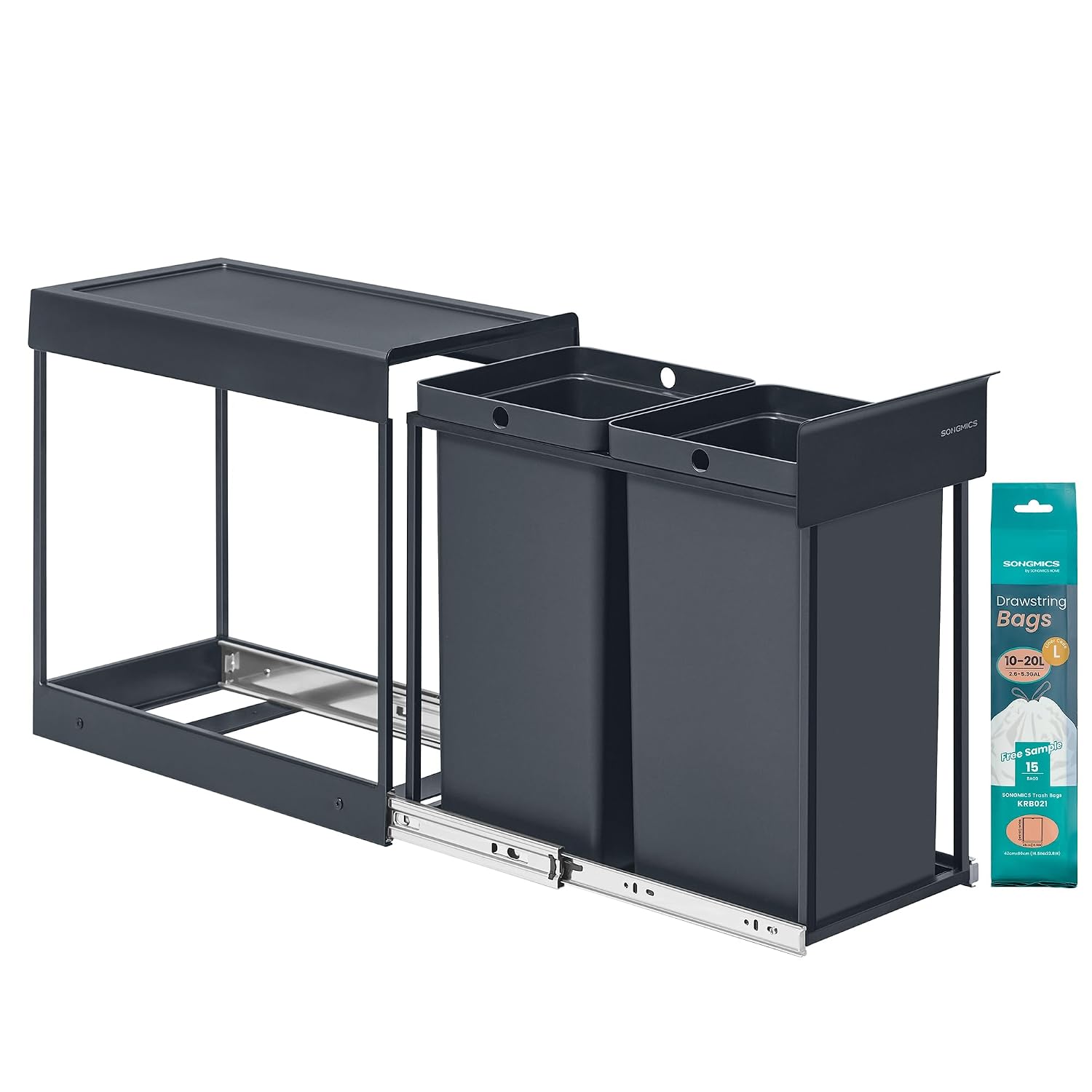 Detalle de SONGMICS Pattumiera da Cucina per Raccolta Differenziata, 2x15 L, Cestino Estrabile per Mobile, Estraibile con Guide in Acciaio