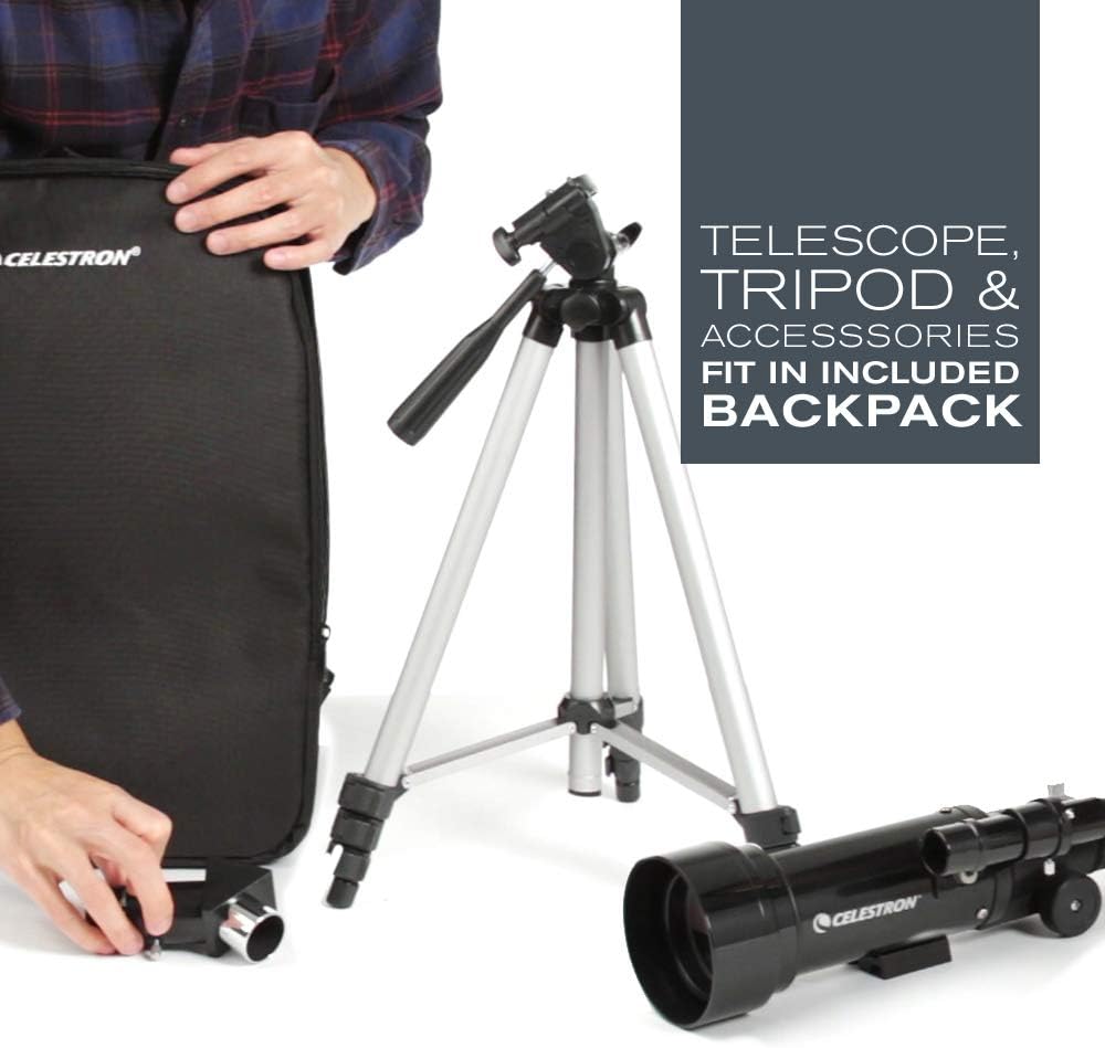 Detalle de Celestron Travel Scope 70 (21035-ADS) : télescope réfracteur portable avec sac, oculaire 4 mm et Barlow 3x