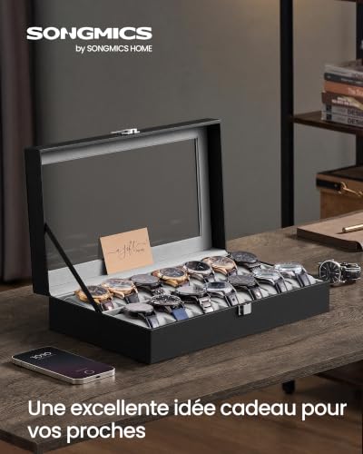 Detalle de SONGMICS Boîte à Montres à 14 Emplacements avec Couvercle en Verre