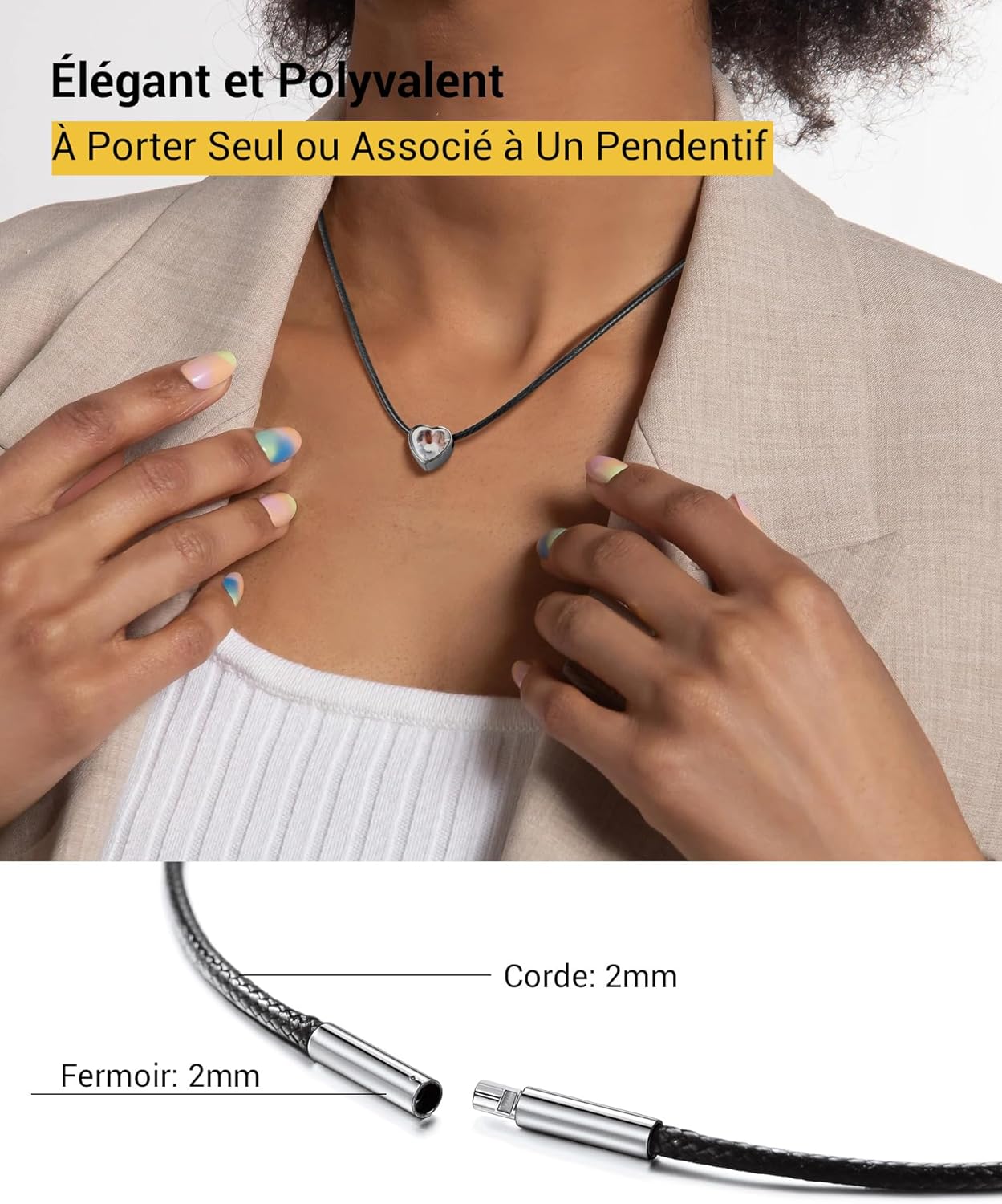 Thumbnail 3 de PROSTEEL Chaîne Collier Homme Cuir Noir – Cordon simili-cuir 2 mm, longueur 41–76 cm, fermoir acier inoxydable