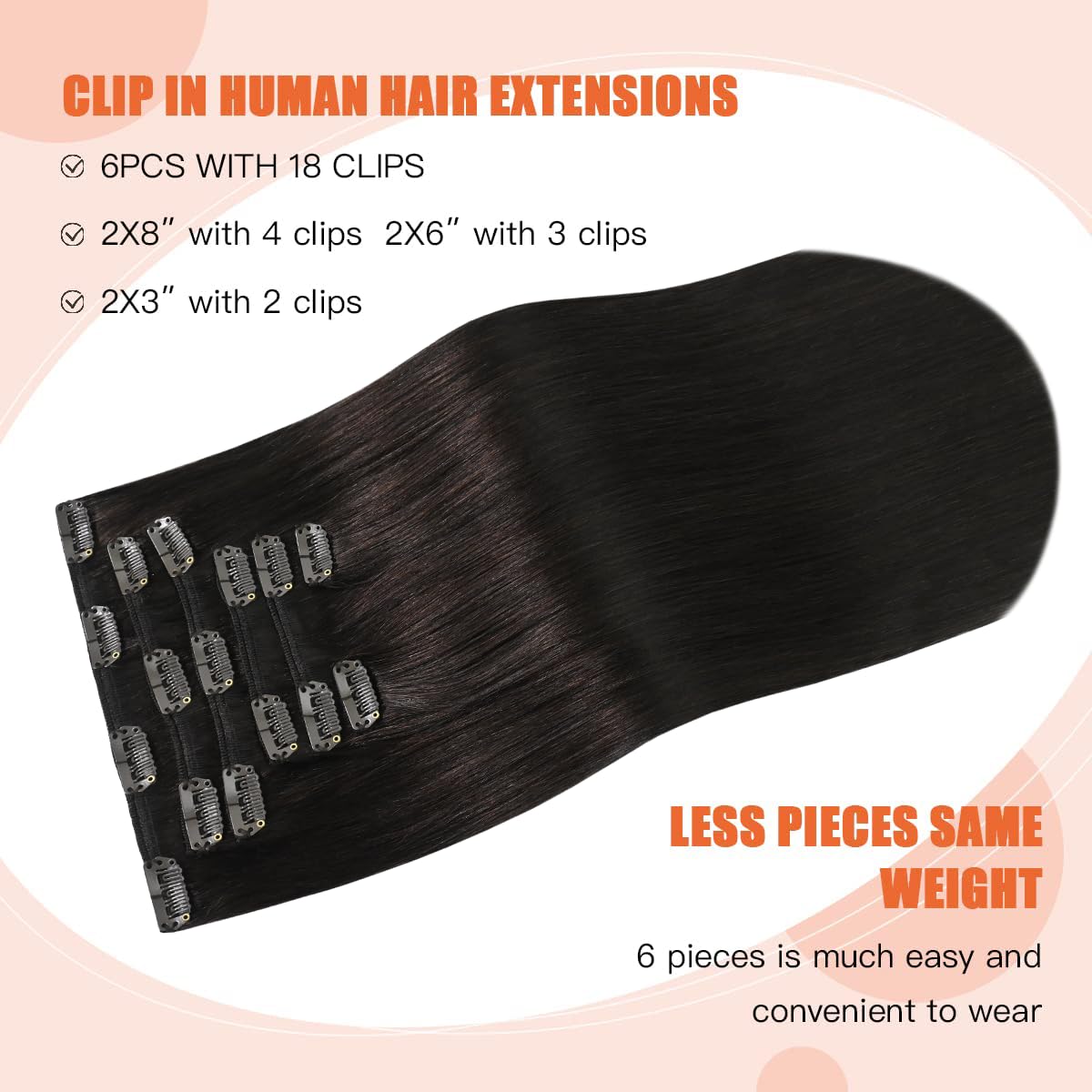 Detalle 2 de UGOTRAYS Dark Brown Clip-in Hair Extensions (70g, 22 inches, 100% Remy Human Hair) — 7 Pieces / 16 Clips, #2