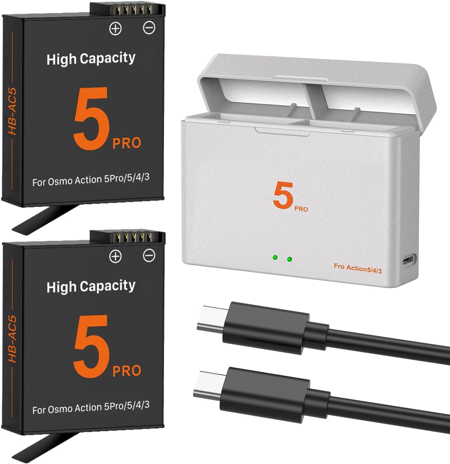 Detalle de TQTHL Osmo Action 5 Pro / 4 / 3 Battery Charger Kit (2 x 2800mAh) for Osmo Action Cameras