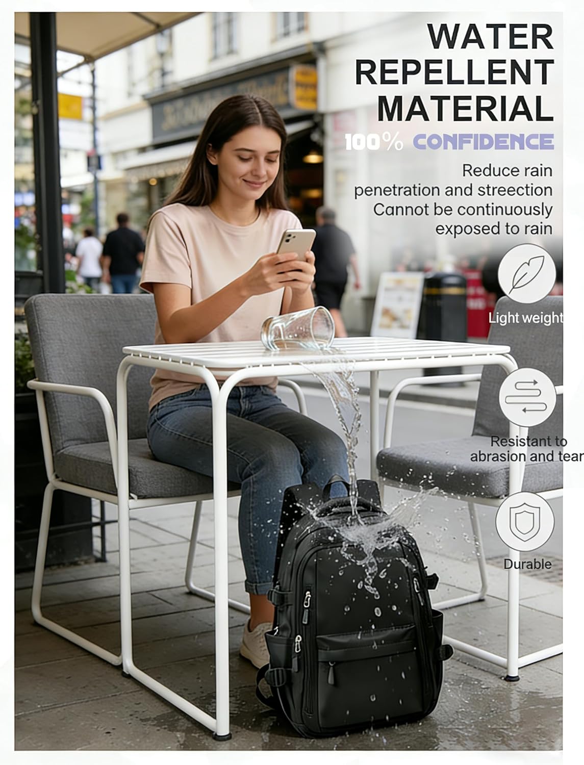 Detalle 2 de Schulrucksack 14 Zoll – wasserdichter Daypack aus Nylon, unisex, Schwarz