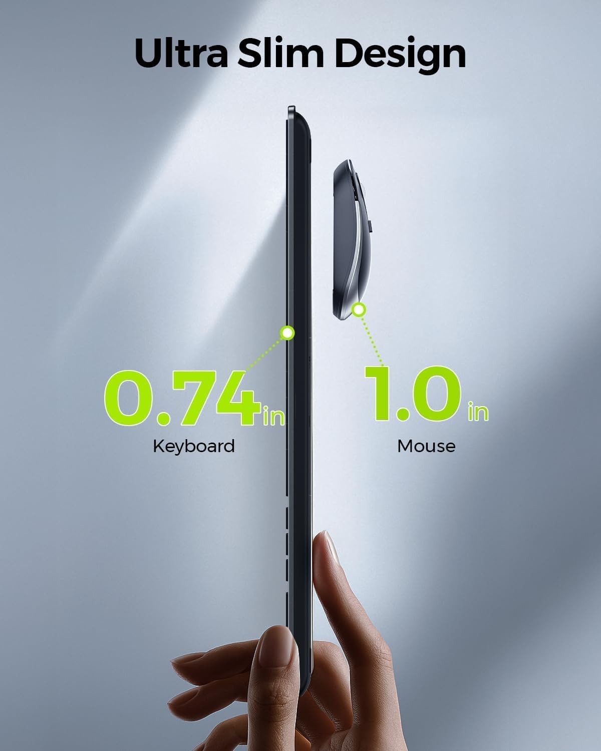 Detalle 2 de Seenda SK38 Wireless Keyboard and Mouse Set — Ultra Slim, Quiet, Full-Size UK Layout (QWERTY) with Numeric Keypad