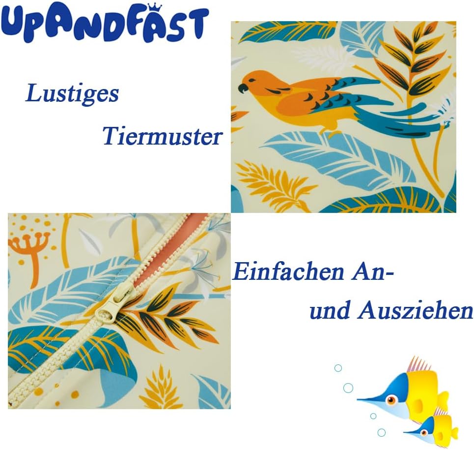 Thumbnail 6 de upandfast Baby Badeanzug mit Sonnenhut UPF 50+ – einteilig mit langem Arm und Reißverschluss-Garage