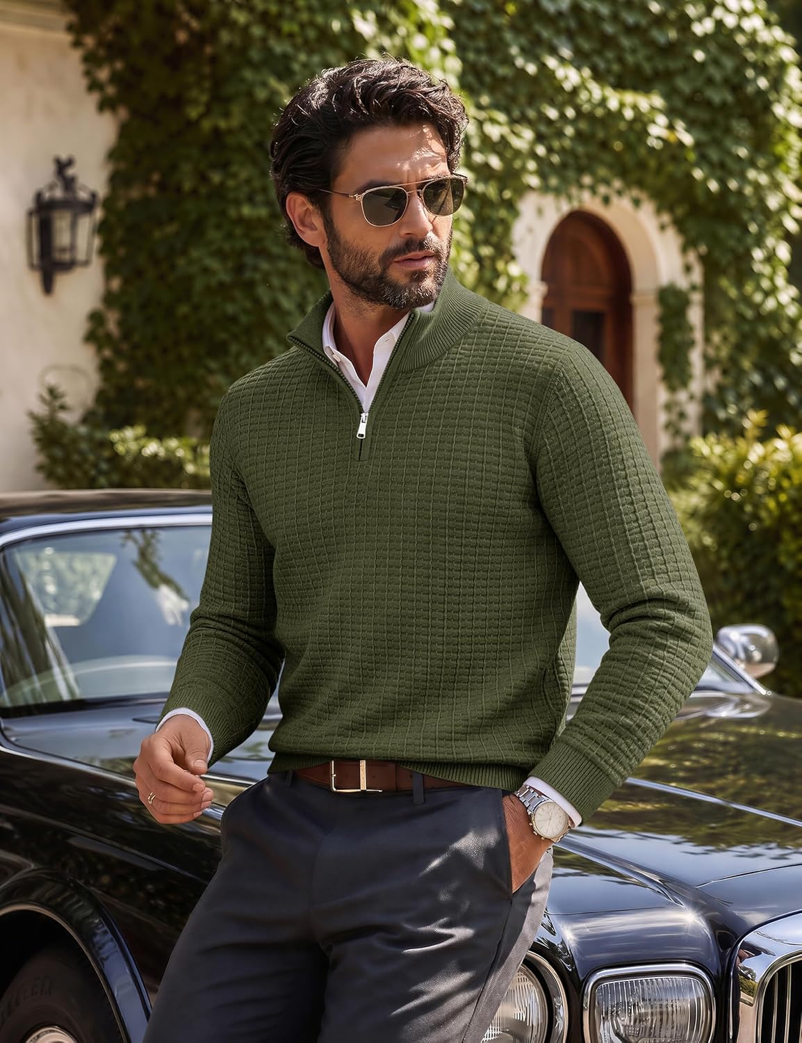 Thumbnail 2 de TACVASEN Men's Quarter-Zip Sweater, Textured Knit Mock Neck, Anti-Pilling Yarn