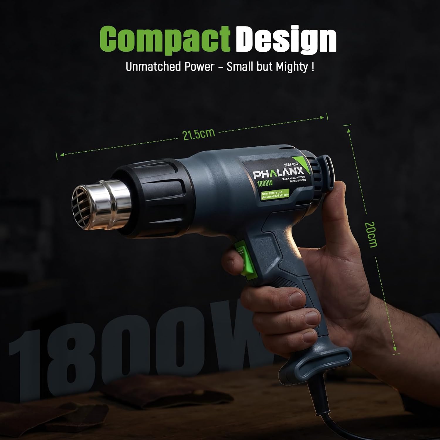 Thumbnail 3 de PHALANX 1800W Heat Gun with 4 Nozzles – Dual-Mode, Heavy-Duty for Crafts and Vinyl Wrap