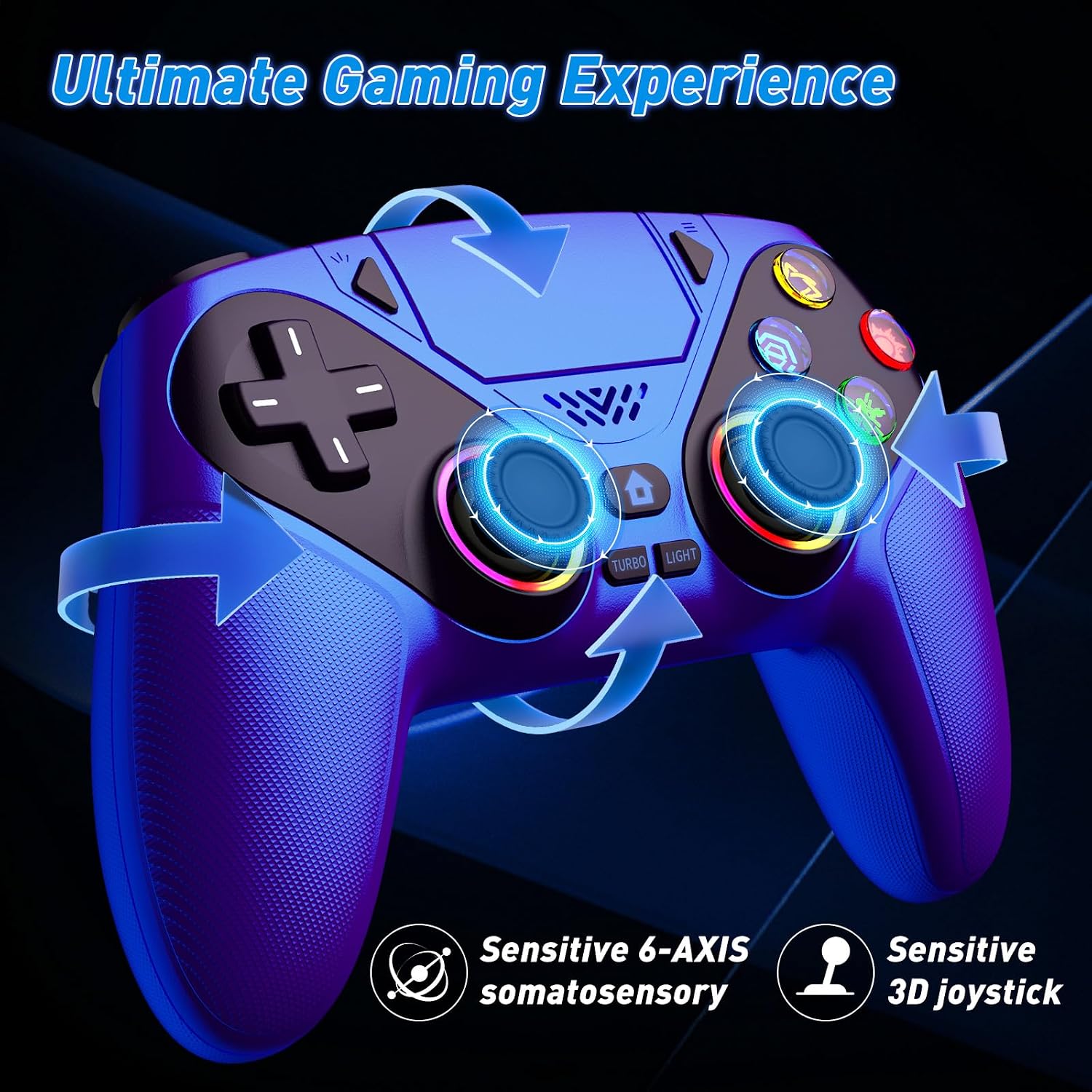 Thumbnail 3 de Dinosoo RGB Wireless Controller for PS5/Pro/Slim/PC — Metallic Blue with Back Paddles and Touchpad