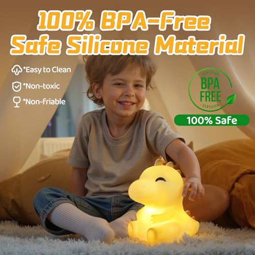 Detalle de Mewaii Luce Notturna Dino: lampada notturna in silicone per bambini con suoni rilassanti e luminosità regolabile