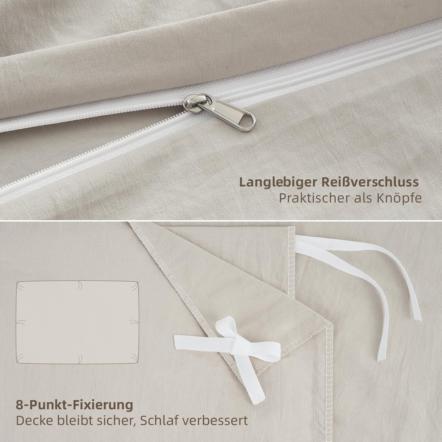 Thumbnail 3 de DuvetNova Bettwäsche 135x200 – 4-teilig, Leinen-Optik, Mikrofaser, Beige