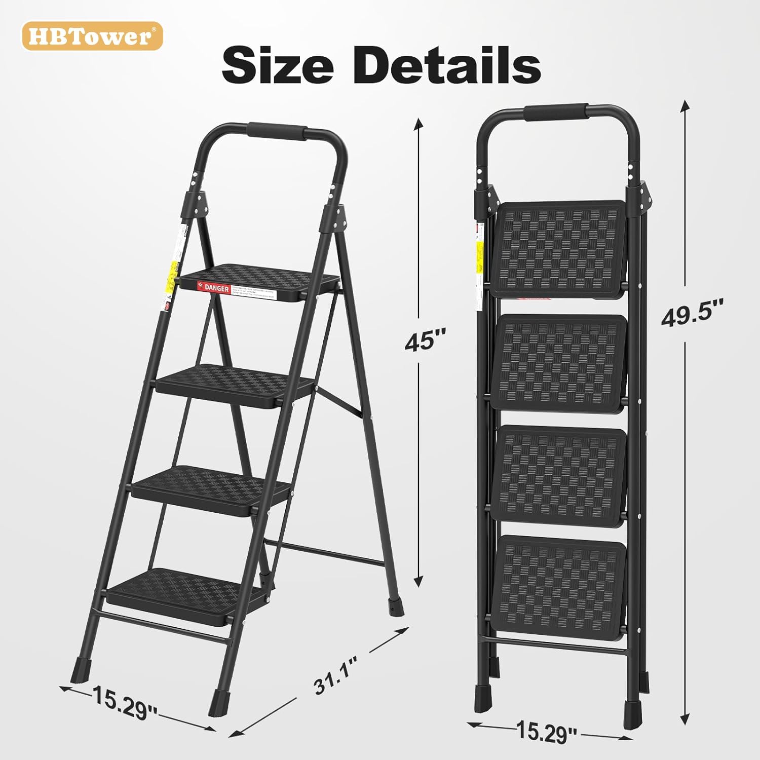 Detalle 2 de HBTower TJ244KAH 4-Step Folding Ladder with Wide Anti-Slip Pedals