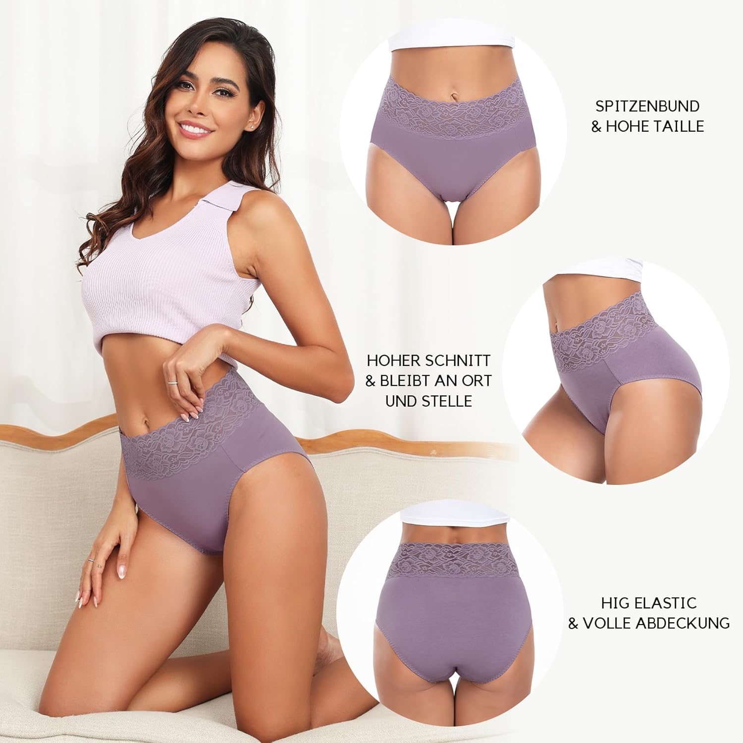 Thumbnail 1 de Wealurre Damen-Unterhosen High Waist im 5er-Pack aus Baumwolle mit Spitze