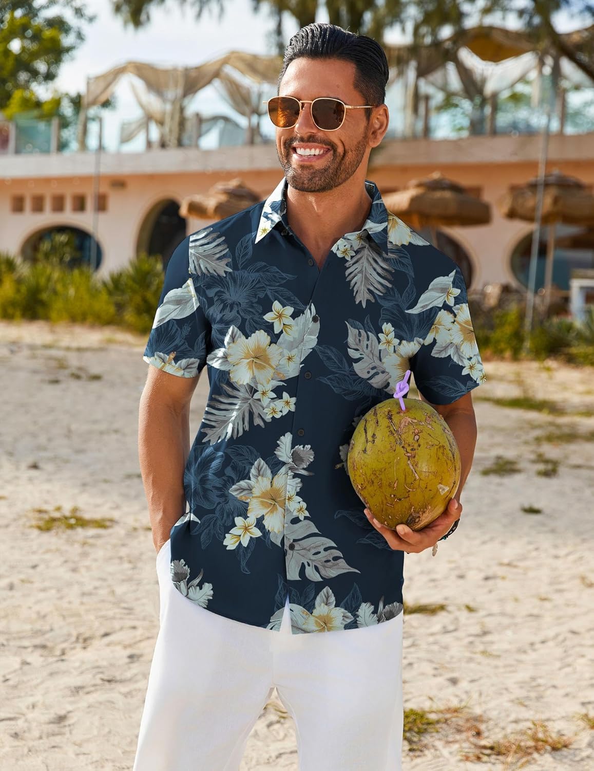 Thumbnail 1 de COOFANDY Men’s Hawaiian Shirt (Short Sleeve Button-Down) Tropical Floral Summer Beach Shirt