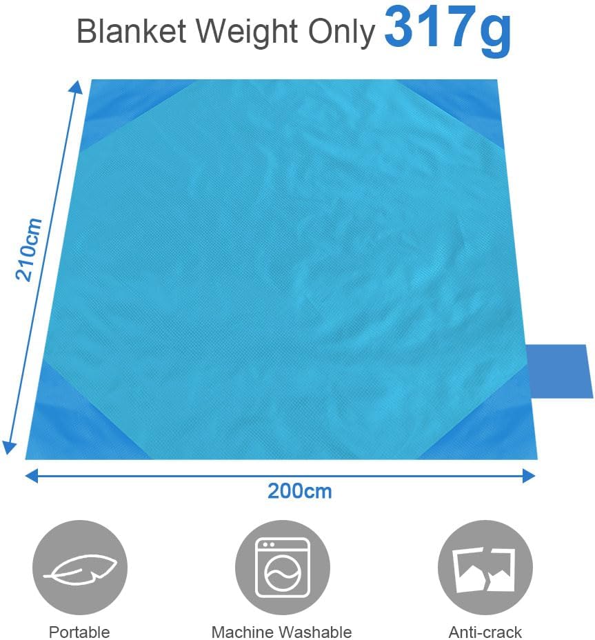 Detalle de Ainiv Picnic Blanket, Mini Pocket Beach Mat 200 x 210 cm (5-8 People) – Foldable, Lightweight Waterproof Sand Free