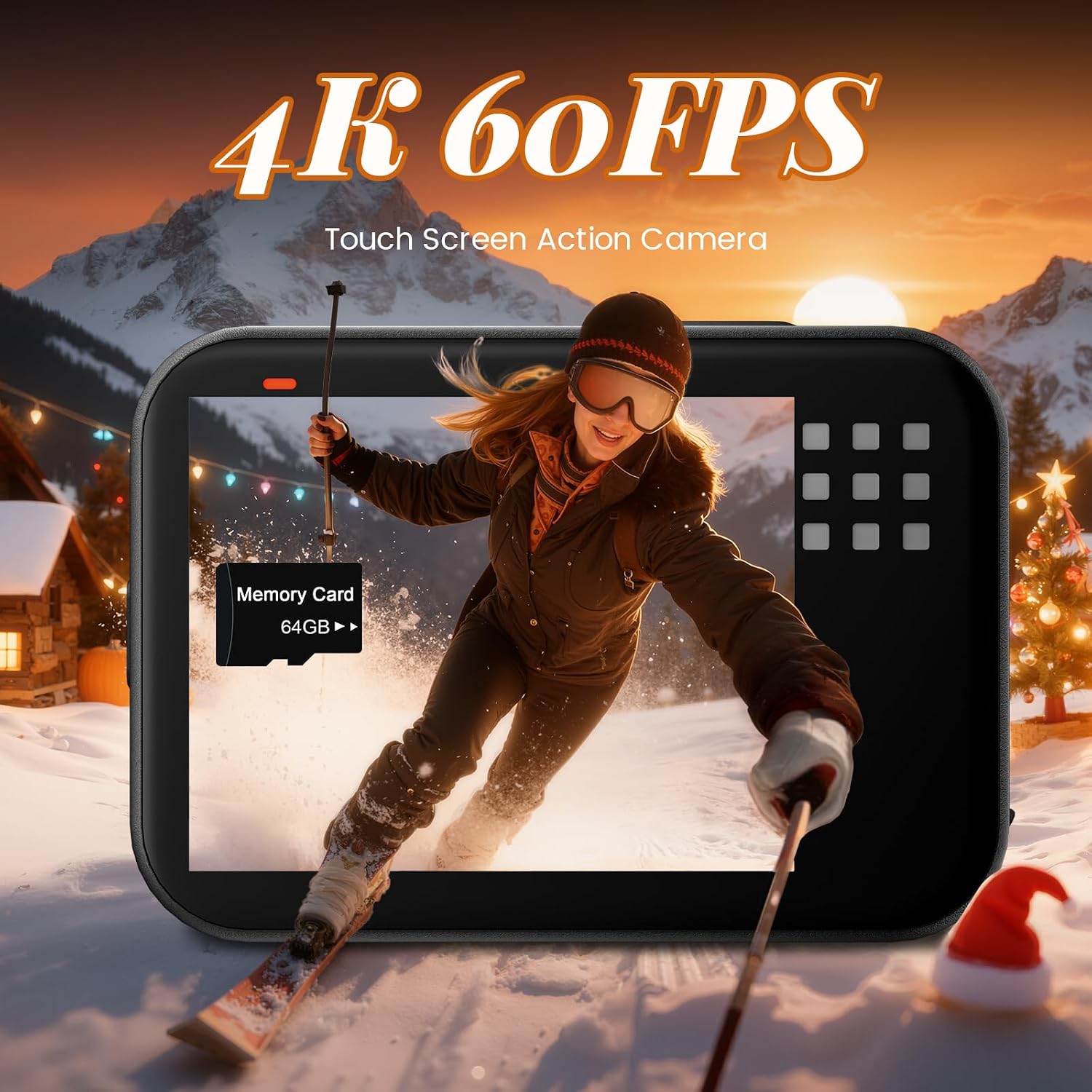 Detalle de Action Cam 4K60FPS Doppio Schermo, 64MP, Impermeabile fino a 15 m con 2 Batterie e Telecomando – la tua compagna d’avventura