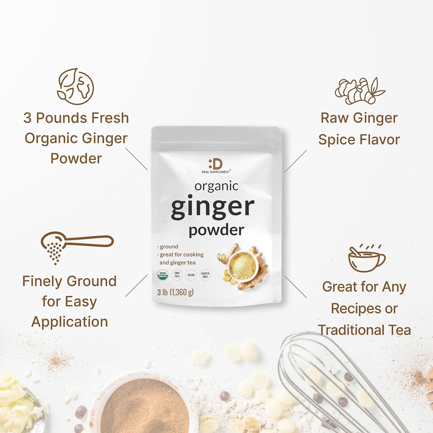 Detalle 2 de DEAL SUPPLEMENT TS0417-A700ML-M443 Organic Ginger Powder, 3 lb