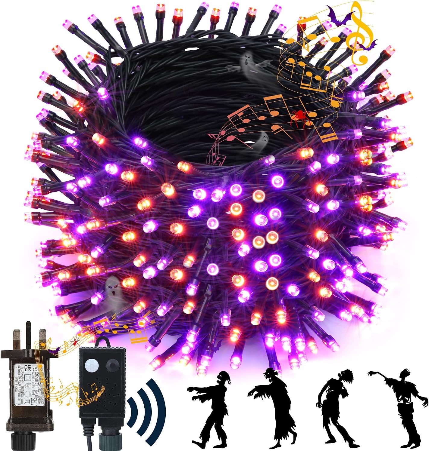 Detalle de NEXVIN Halloween Decorations Lights Outdoor – 20M 200 LED with Spooky Music and Motion Sensor