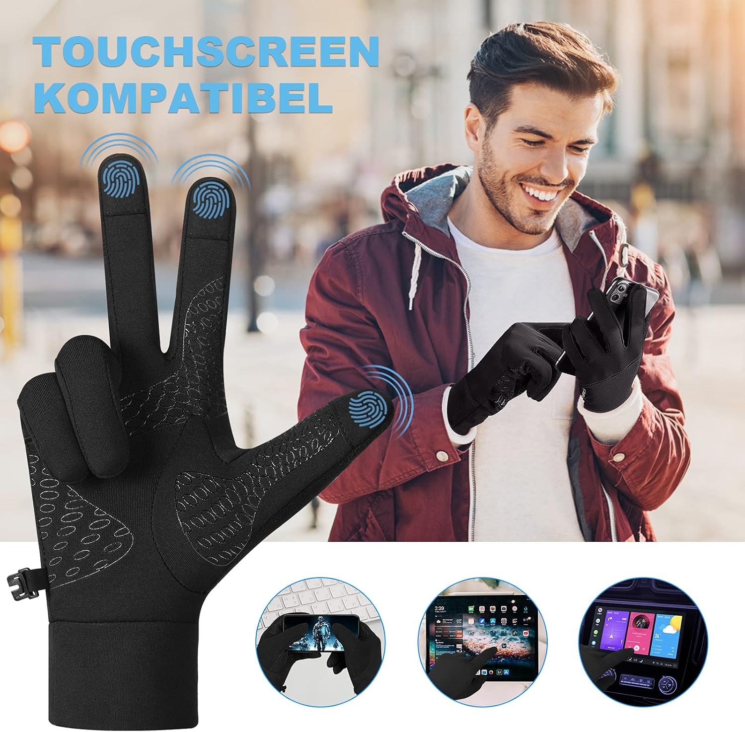 Detalle 2 de anqier Fahrradhandschuhe Winter Touchscreen
