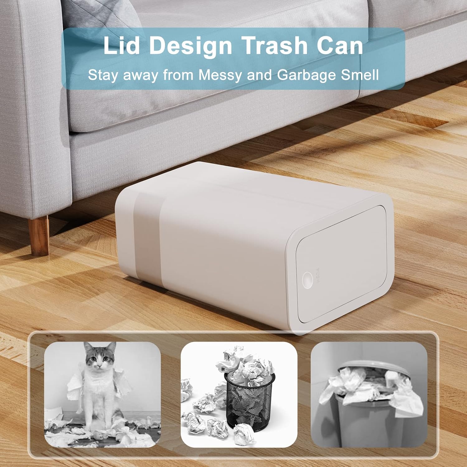 Detalle 1 de N. NETDOT 3-Pack Small Trash Cans, 2.6 Gallon, Pop-Up Lid, Off-White