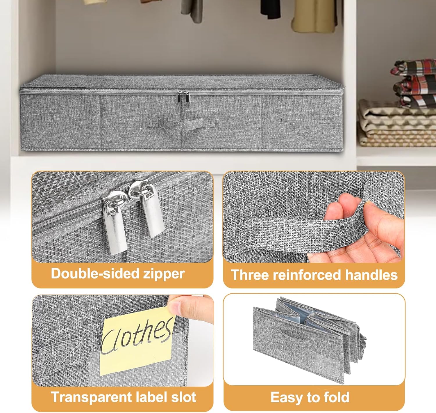 Thumbnail 4 de Under Bed Storage 3 Pack Large with Lids | Foldable Fabric Box Organisers (76x38x17cm)