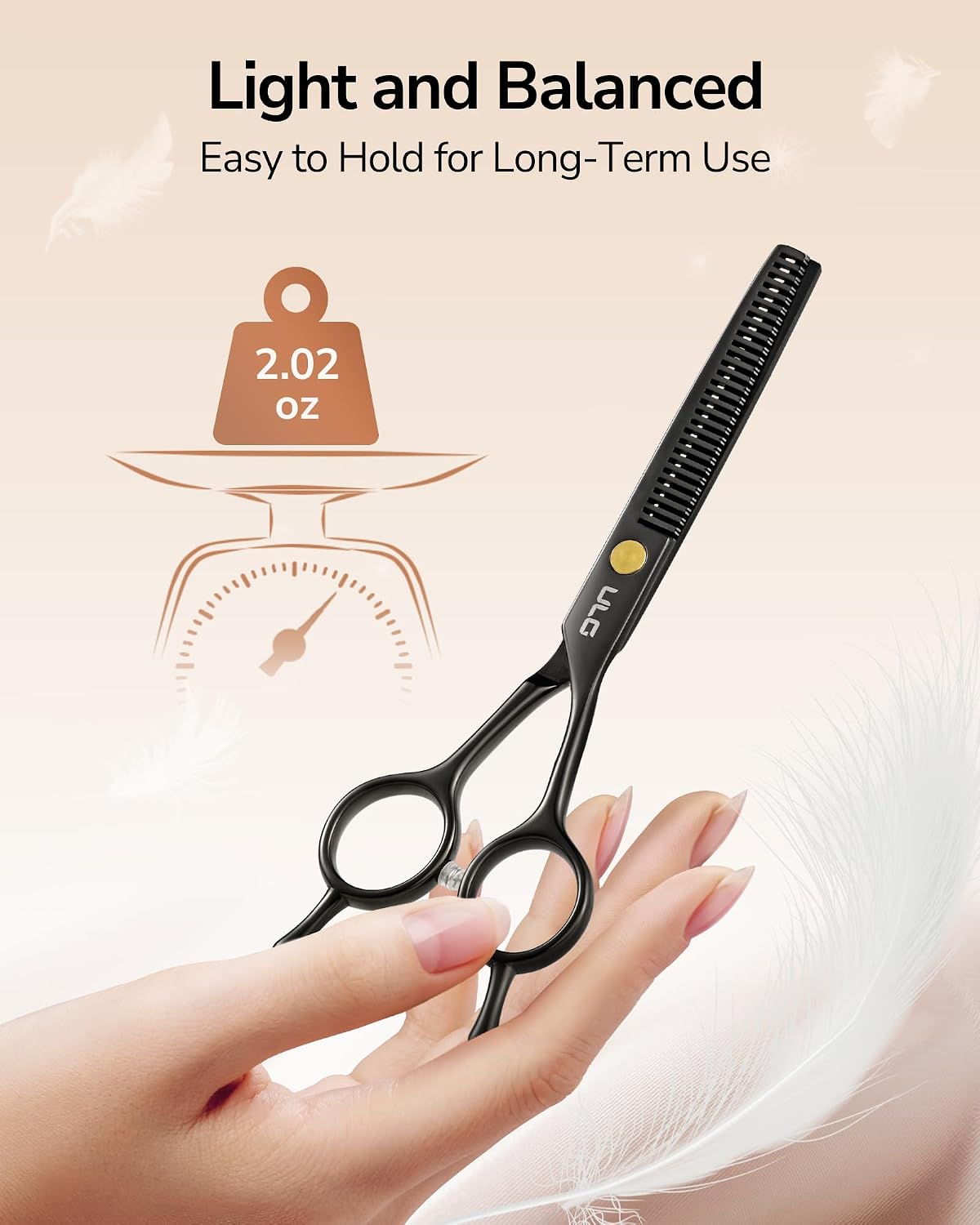 Detalle de ULG 16.5 cm thinning shears (Japanese stainless steel) – Ultra sharp barber scissors for right-hand use – Black