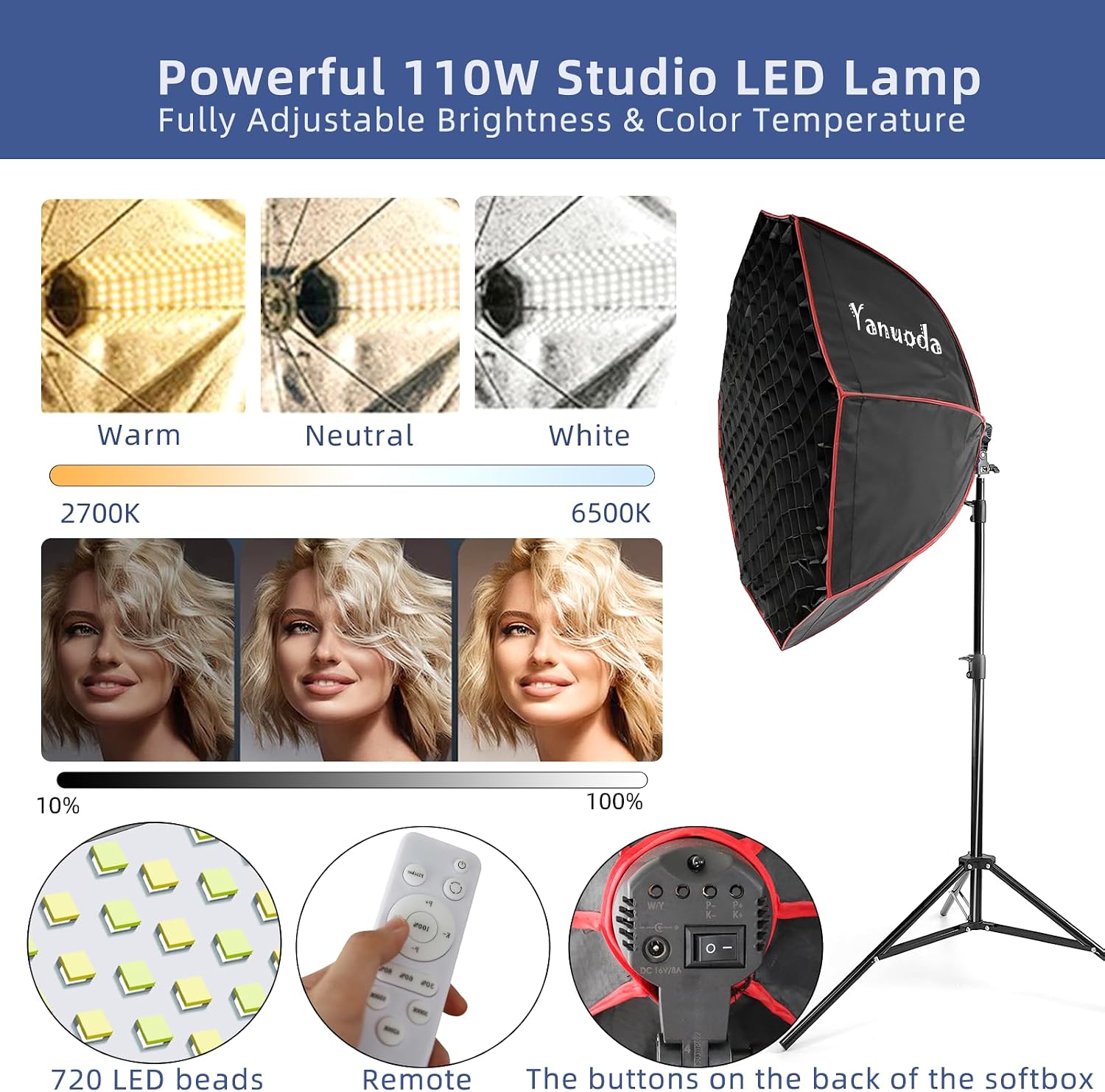 Thumbnail 1 de 37" Professional Octagonal Softbox Lighting Kit with 110W Dimmable LED, Remote Stand & Grid