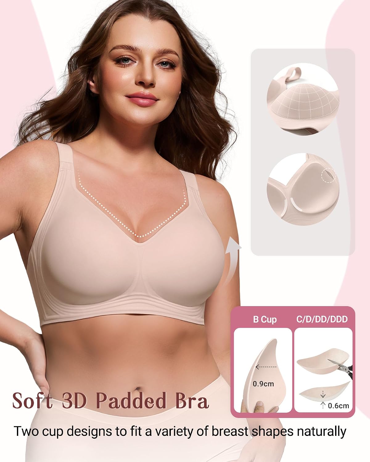 Detalle 2 de As Fairy Full Coverage Wireless Bra for Women (No Underwire) Plus Size Seamless Bralette