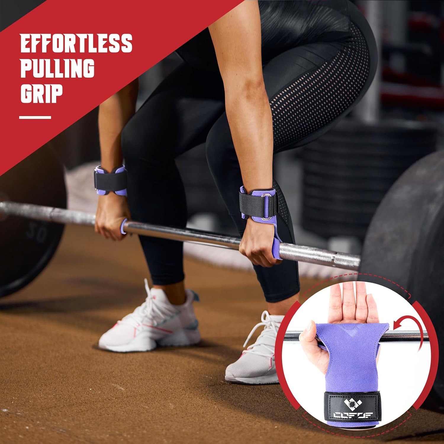 Detalle de COFOF Double-Layer Leather Weightlifting Wrist Straps with Neoprene Padding