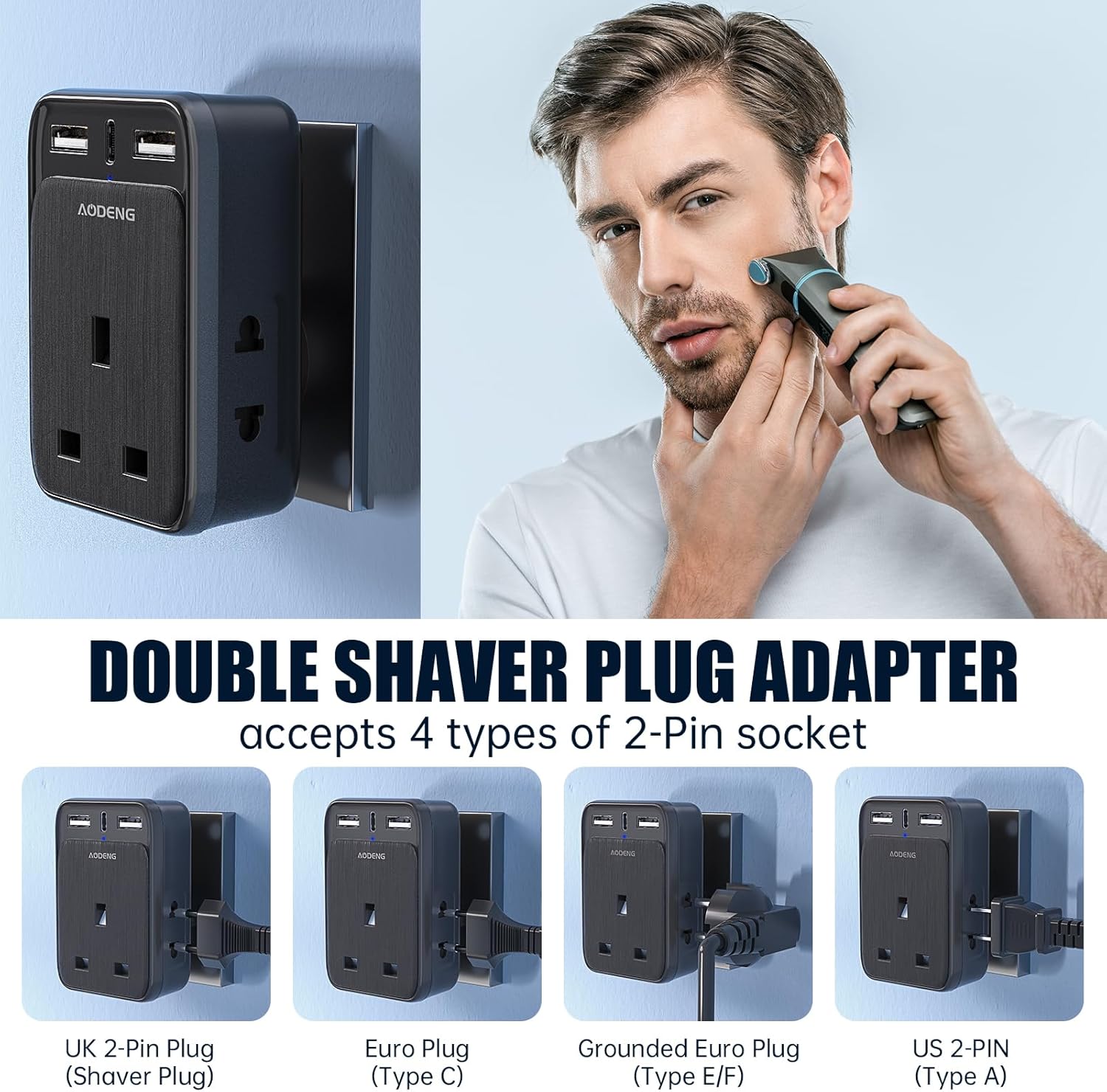 Thumbnail 4 de UK to US Plug Adapter with 2 USB-A and USB-C ⚡