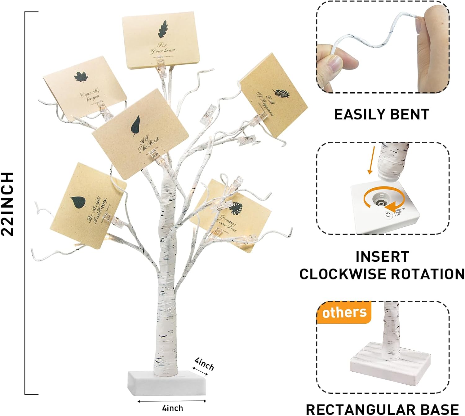 Detalle 2 de PEIDUO Set of 2 Money Trees, 22-Inch White Gift Holders with Warm LEDs
