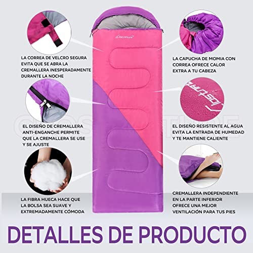 Thumbnail 4 de Clostnature Saco de Dormir Ligero para Acampar (Cremallera Izquierda) – 3 estaciones, tamaño compacto