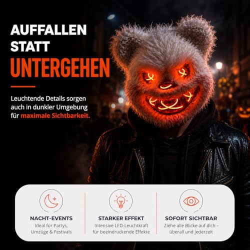 Detalle de TK Gruppe Timo Klingler LED-Teddy-Halloween-Maske mit Fernbedienung und 3 Helligkeitsstufen