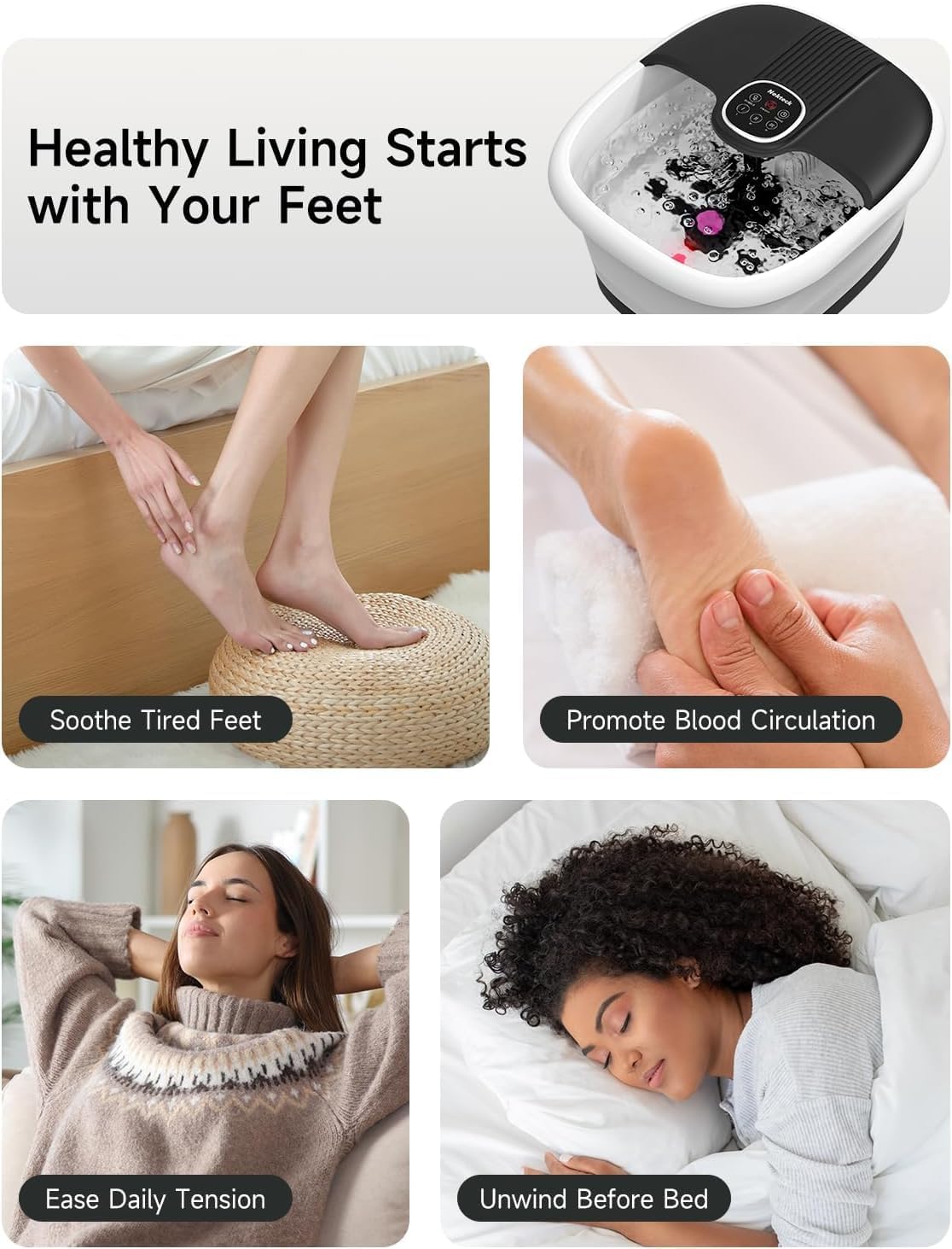 Thumbnail 6 de Nekteck Collapsible Foot Spa Massager with Heat & Remote – Foldable Bubble Foot Bath